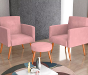 Conjunto de Poltronas +  Puff  – Revestimento em Tecido Veludo na Casas Bahia